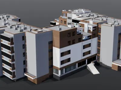 Multi-unit apartment building Low-poly 3D model