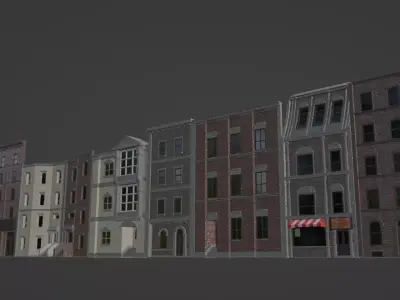 Facades of Old Apartaments Low-poly 3D model