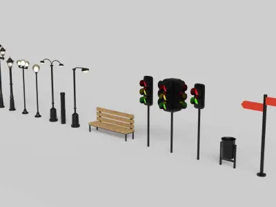 Urban Street Lamp Collection or Park Item Low-poly 3D model