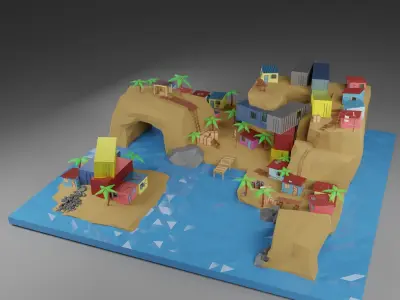 Beach slum Low-poly 3D model