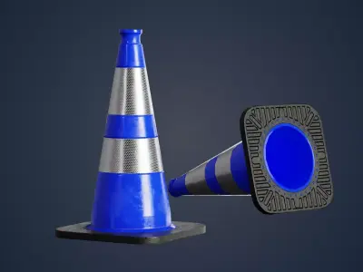 Blue traffic cone with reflector PBR Game-Ready Low-poly 3D model