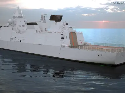  Contemporary Navy Frigate with Radar Systems White 