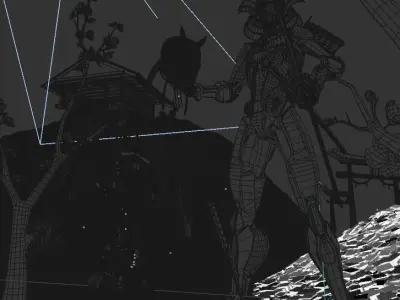 CyberRonin two skeletons in field with flowers 3D model