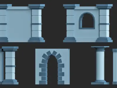Cartoon modular walls pack low poly 3d model Low-poly 3D model