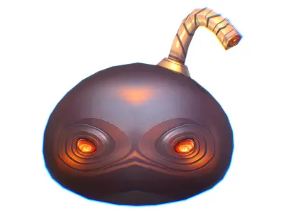 Black Cartoon Bomb With Glowing Eyes a Lit Fuse Low-poly 3D model