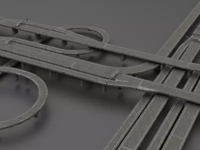 Highway and bridge Low-poly 3D model