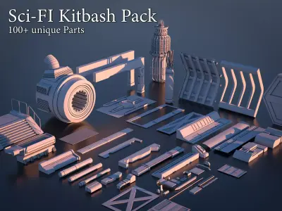 100 Sci-fi Kitbash Pack Interior Building  Spaceship Laboratory Low-poly 3D model