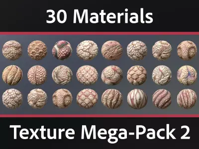 30 Materials Skin Monster Seamless PBR Mega Pack 2 Texture
