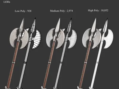 Medieval Collection Weapons Pole Axes 3D Model Pack