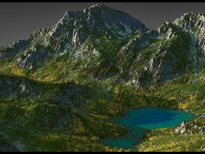 Autumn Lake Landscape - World Machine 3D model
