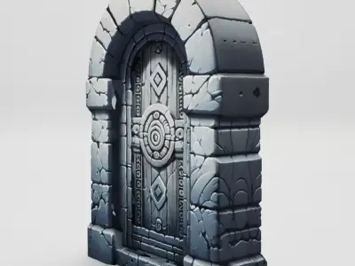 Ancient Stone Dungeon Door 3D model