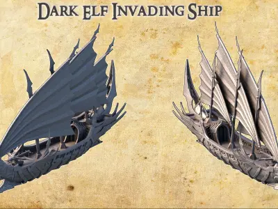 Dark Elf Invading Ship  Tabletop Terrain 28 MM 3D print model