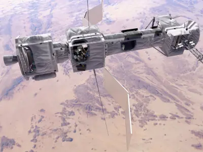 Modular Space Satellite with Control Room Low-poly 3D model
