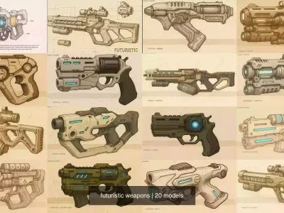 futuristic weapons 3D Model Pack buy