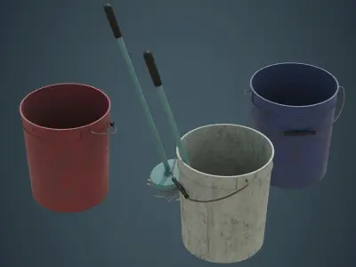 Bucket And Mop 1B Low-poly 3D model