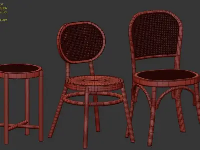 3 samples of Bodeco wooden rattan chair 3D model