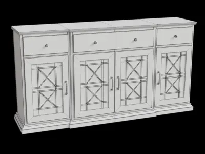 Transitional Fretwork 4 Door With 3 Drawers Sideboard 3D model