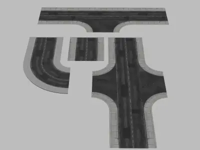 Modular roads Low-poly 3D model