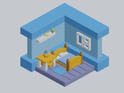 ISOMETRIC BEDROOM HUSE LOW-POLY Free low-poly 3D model