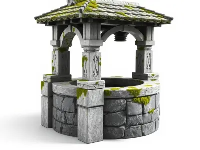Rustic Stone Water Well Model Pack Low-poly 3D model
