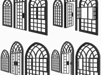 Arch Windows - Doors Animated Set 3D model