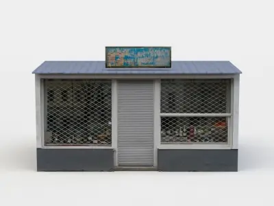 Kiosk store with fence Low-poly 3D model