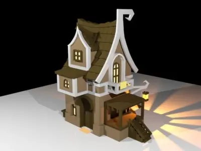 3D house with stairs Low-poly 3D model
