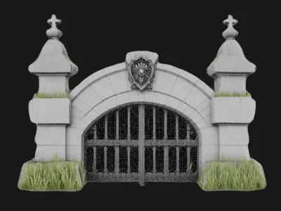 Gothic Cemetery Gate Low-poly 3D model