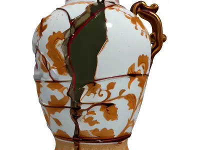Broken Decorative Gold Patterned Vase Low-poly 3D model