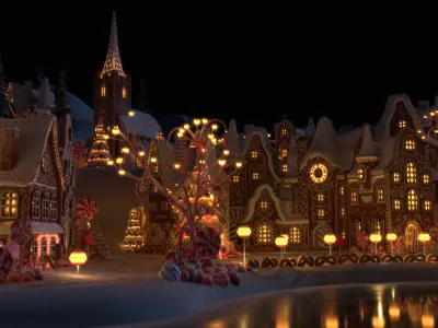Gingerbread Village Low-poly 3D model