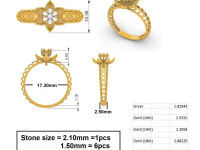 Lotus Mesh Diamond Ring 3D print model
