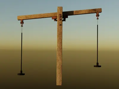 Swing for kids installed on a wooden balancing pole 3D model