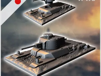 Japanese Type 97 Chi-Ha Kai semi-buried tank 5 - World War Two S 3D print model