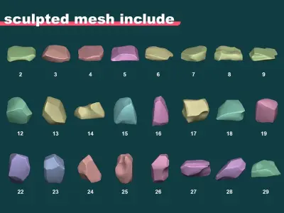 120 stylized rock asset pack - VR - AR - Low-Poly - Game ready Low-poly 3D model