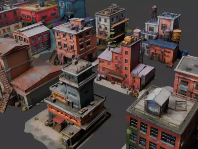 Stylized Industrial Architecture Set 8 3D model