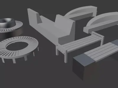 Outdoor park long chairs set 3D model