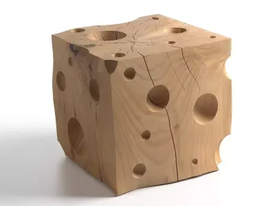 Cheese cube of wood with holes in it 3D model