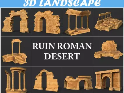 Low poly Ancient Roman Ruin Construction Pack - Desert Low-poly 3D model