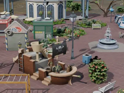 Park Package Lowpoly Low-poly 3D model