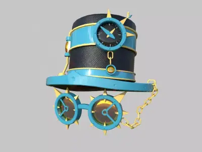 Steampunk Hat 10 Cartoon Blue - SciFi Character Design Low-poly 3D model