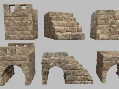 Stair Set stone arch with stairs Low-poly 3D model