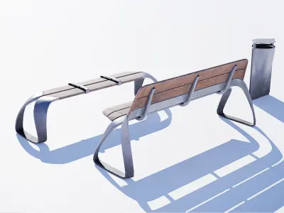 Urban bench set Low-poly 3D model