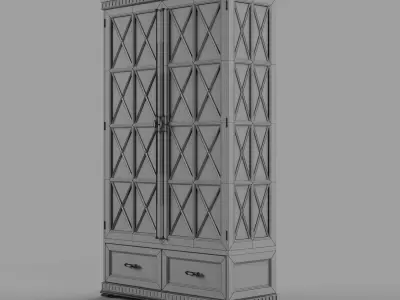 commode cabinet with glass doors and drawers Low-poly 3D model