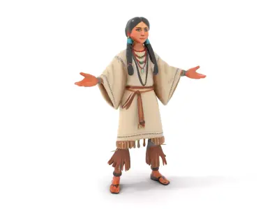 Indigenous D Character Model Rigged and Animated Low-poly 3D model