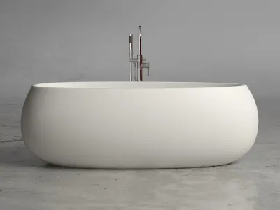 Freestanding resin oval bathtub with floor-mounted tap 12 3D model