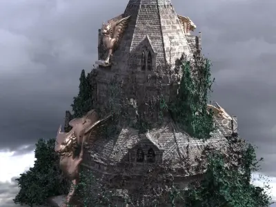 Medieval  Lion Tower Overgrown Turret Tower 3D model