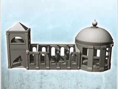 Church ruin with dome frame and bell tower 4 - Modern WW2 WW1 Wo 3D print model