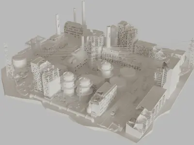 Ruined Factory And Suburbs 3D model