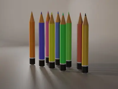 Pencils group of colored Low-poly 3D model