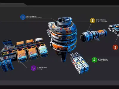 SF MODULAR Orbital Station - EX7 Low-poly 3D model